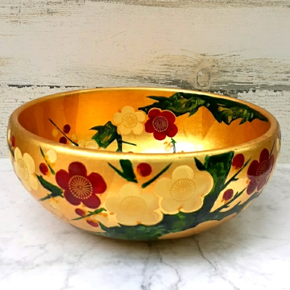 VTG HAND PAINTED JAPANESE LACQUERWARE BOWL - Picture 1 of 11